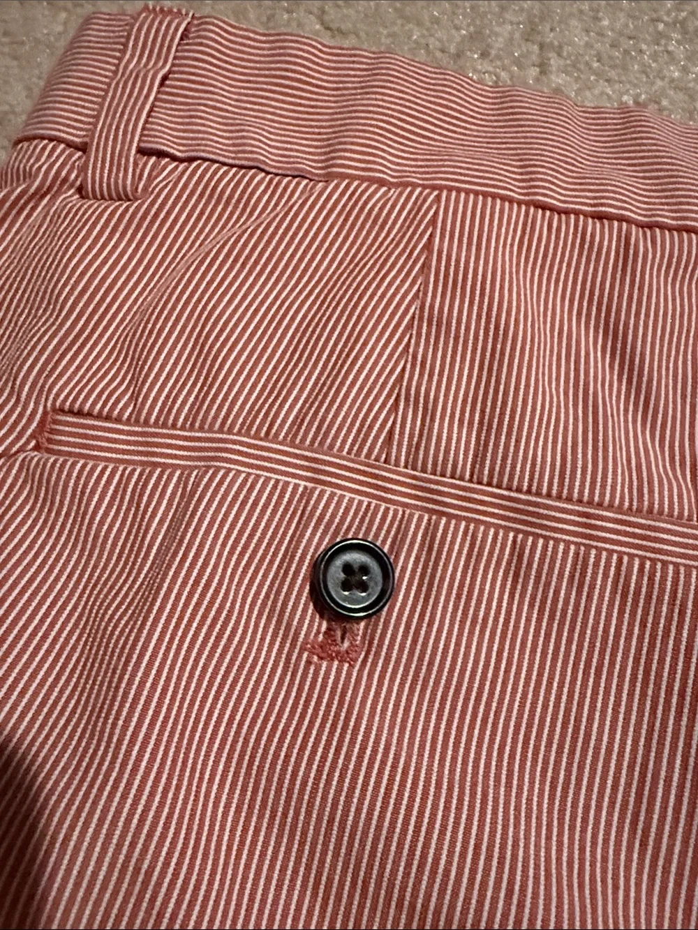 Banana Republic Men's Brick Red and White Striped Flat Front Aiden Shorts - Picture 7 of 7